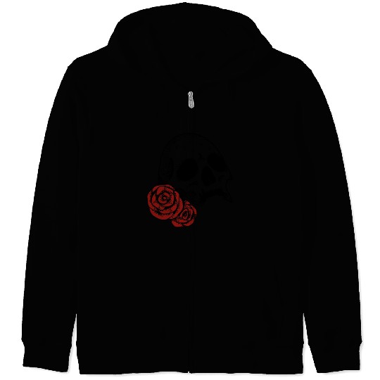 Skull with red Roses | Skull | Bones | Halloween Zip Hoodies