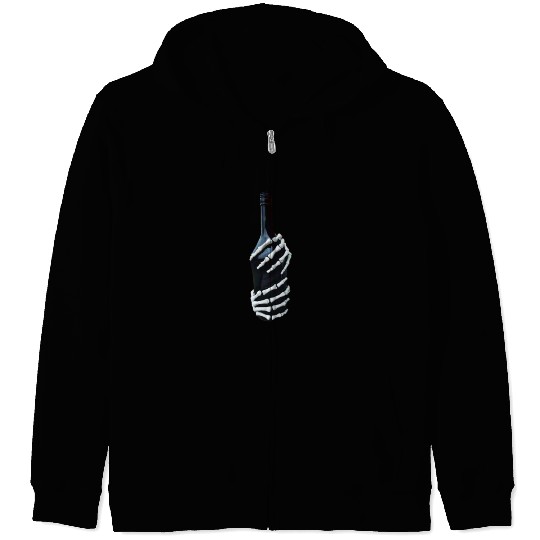 Halloween Skeleton Hand holds wine Bottle Minimal Zip Hoodies