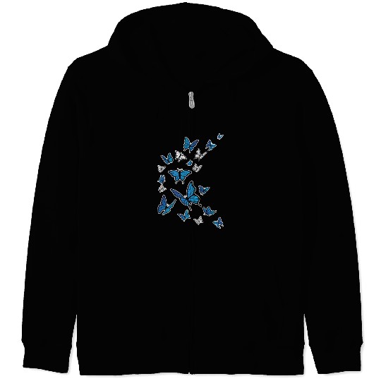 Blue Butterflies Garden Womens Butterfly Zip Hoodies