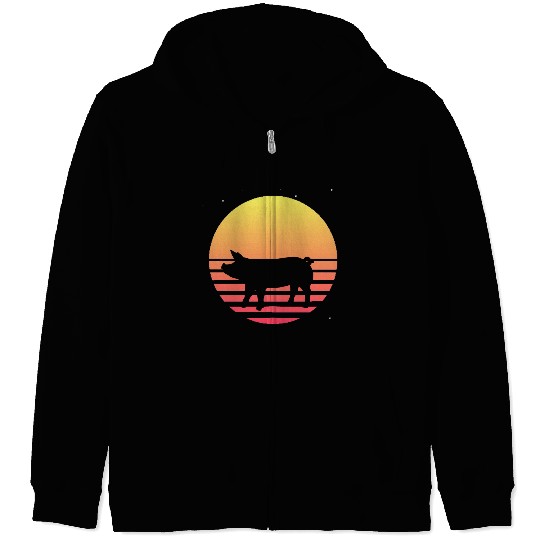 Farm Animal Lover Farmer Gift Retro Vaporwave Pig Zip Hoodies