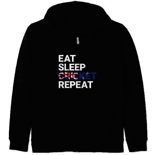 Eat Sleep Cricket Repeat NZ Flag Sports Gift Zip Hoodies