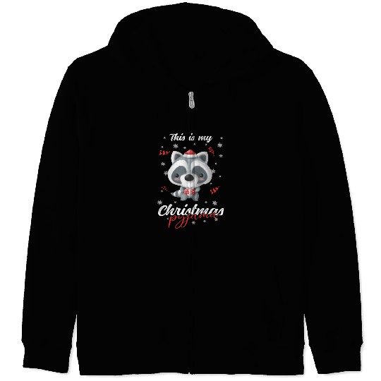 Winter Christmas Pyjama Raccoon Zip Hoodies
