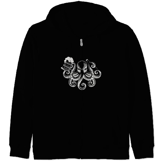 Octopus Beer Drinking Men Beer Lover Zip Hoodies