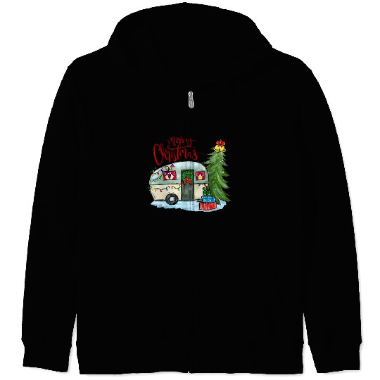 Merry Christmas Happy Camper Funny Camping Life Zip Hoodies