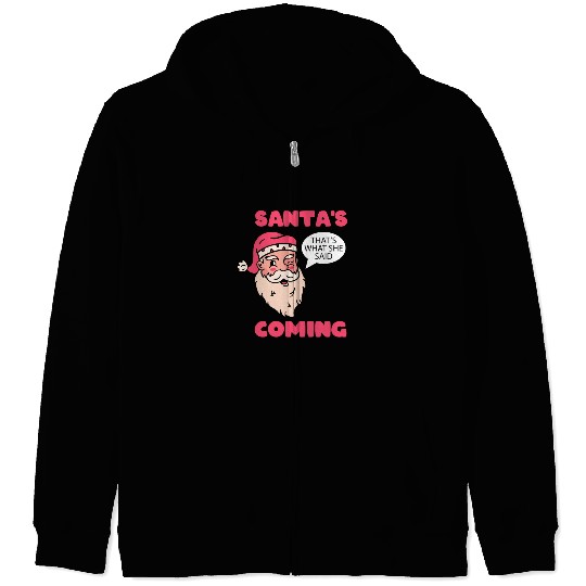 Santa's Is Coming Santa Claus Ugly Christmas Saint Zip Hoodies