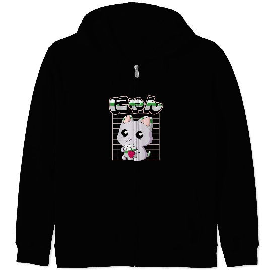 Demiromantic Pride Kawaii Cat Strawberry Milk Zip Hoodies