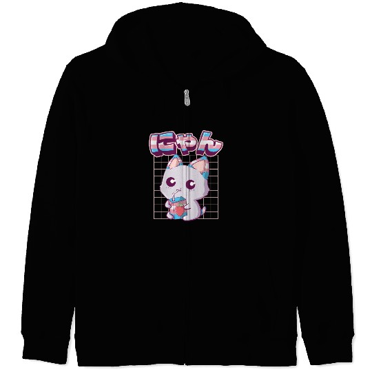 Transgender Pride Kawaii Cat Strawberry Milk Trans Zip Hoodies