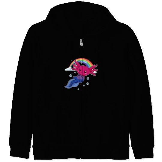 Bisexual Pride Bi Kawaii Axolotl Bisexual Flag Zip Hoodies