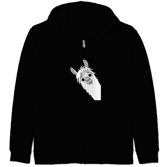 Laughing alpaca comic lama in white with big eyes Zip Hoodies