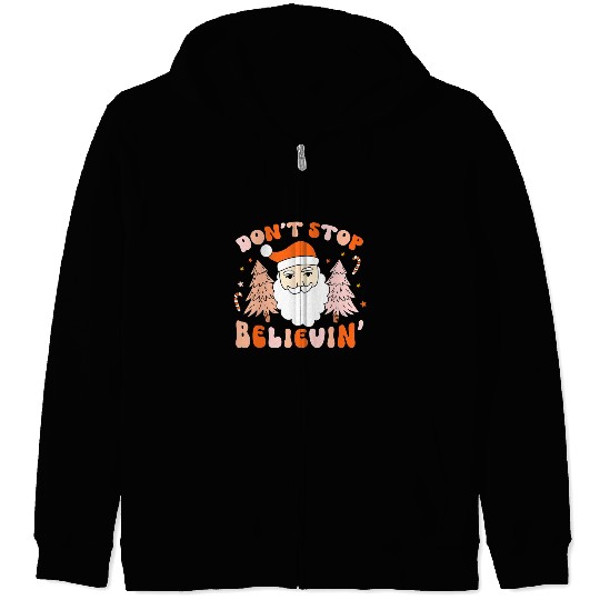 Retro Groovy Don't Stop Believin' Christmas Cute Zip Hoodies
