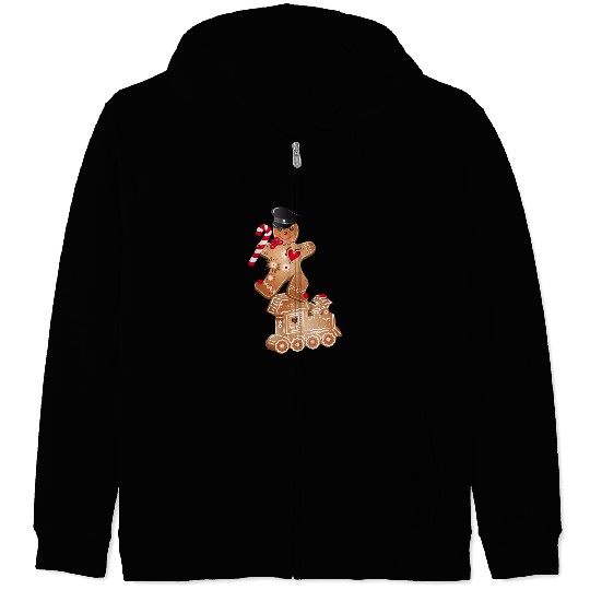 Gingerbread man as engine driver on the locomotive Zip Hoodies