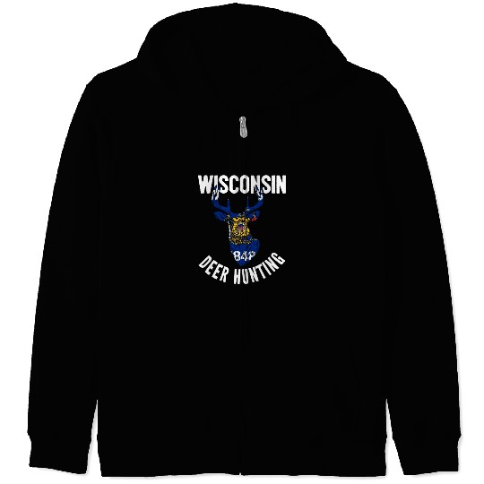Wisconsin Deer Hunting Buck Stag Hunter Zip Hoodies