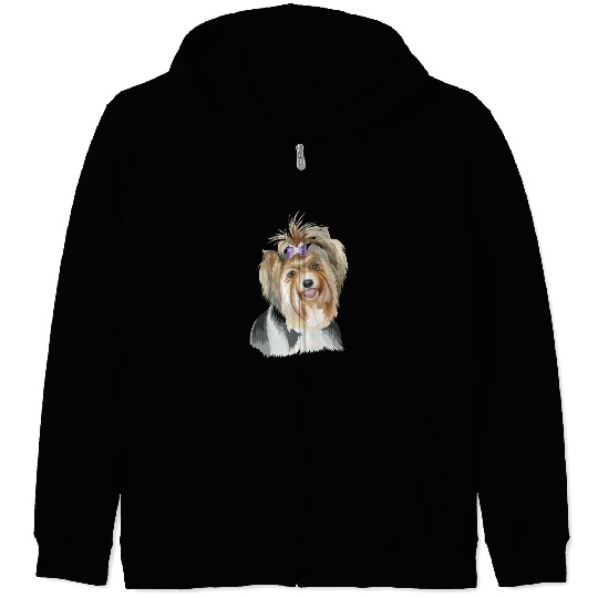 Cute Biewer Terrier Dog Watercolor Painting Zip Hoodies