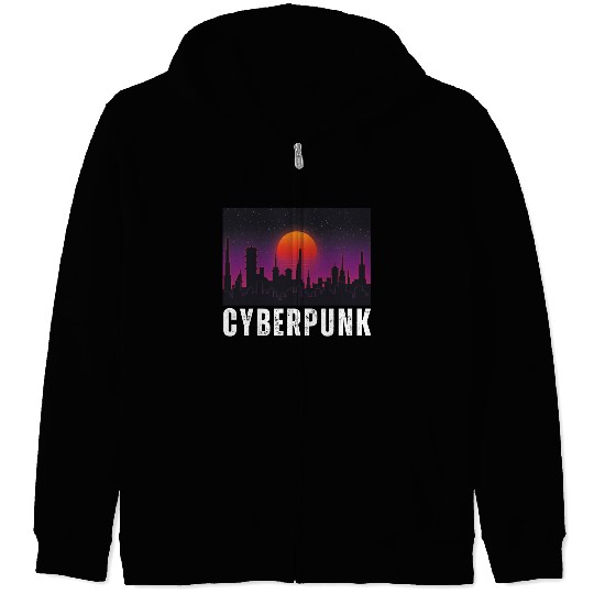 Cyberpunk City Skyline, Science Fiction / Sci-Fi. Zip Hoodies