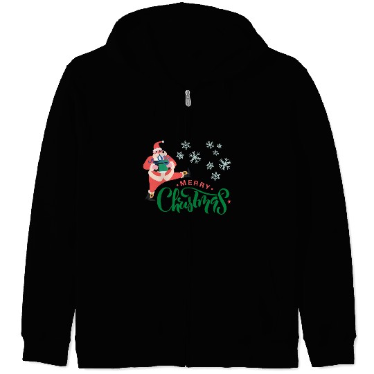 Merry Christmas in Green Font and Pink Santa Zip Hoodies
