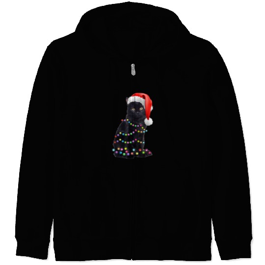 Black Cat Christmas Light Funny Cat Love Christmas Zip Hoodies