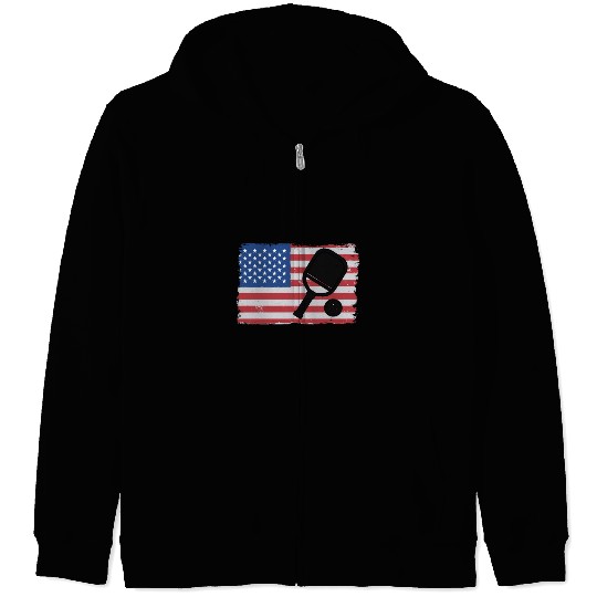 American Flag US 4th Of July Pickleball Funny Zip Hoodies