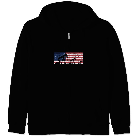 US American Flag Oilfield Oil Field Rig Refinery W Zip Hoodies