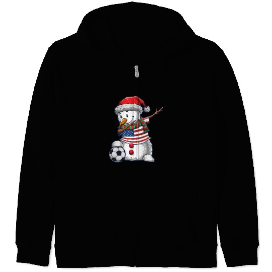 Soccer Boy Dabbing Snowman Christmas Jersey Zip Hoodies