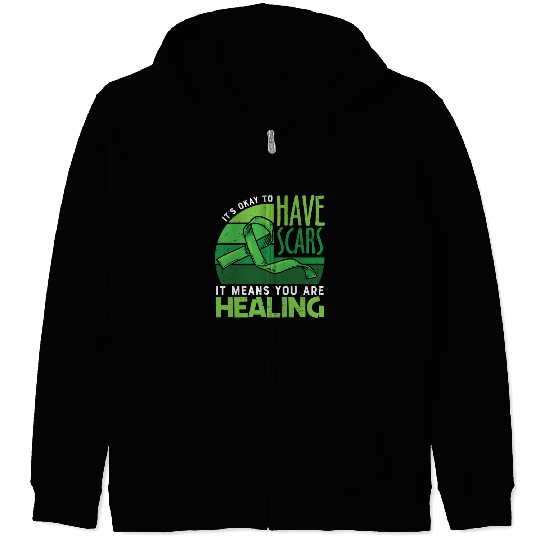 Green Ribbon Mental Health Awareness Zip Hoodies