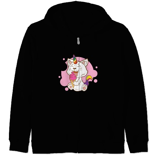Cat Eating Ice Cream Rainbow Cat Lady Gift Idea Zip Hoodies