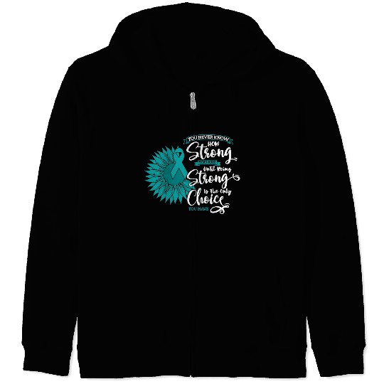 Cervical Cancer Awareness Month Teal Sunflower Zip Hoodies
