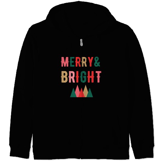 Merry and Bright Christmas tree Zip Hoodies