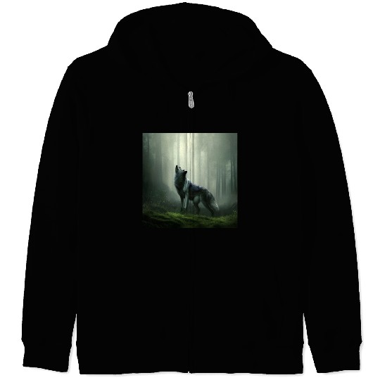 Howling wolf at midnight Zip Hoodies