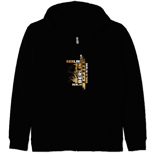 Berlin Germany German City Skyline Font Gold Zip Hoodies