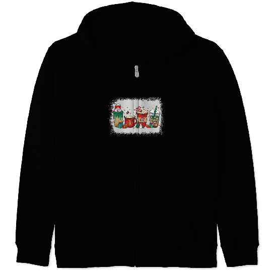 Christmas Coffee Cup Bleached Zip Hoodies