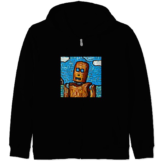 a van gogh painting of a cyberpunk robot 4 Zip Hoodies