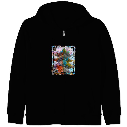 Japan Pagoda Cherry Blossoms Collage Art 70 Zip Hoodies
