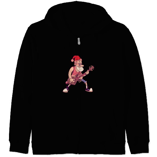 Bass Guitar Player Santa Claus Bass Guitarist Sant Zip Hoodies