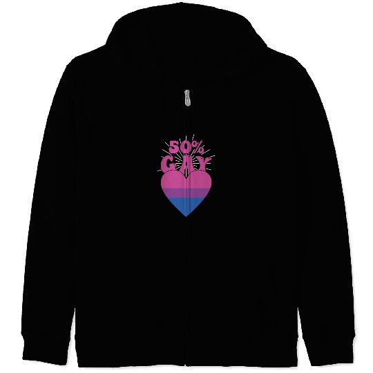 50% Gay Bisexual Pride Flag Heart LGBTQ Zip Hoodies
