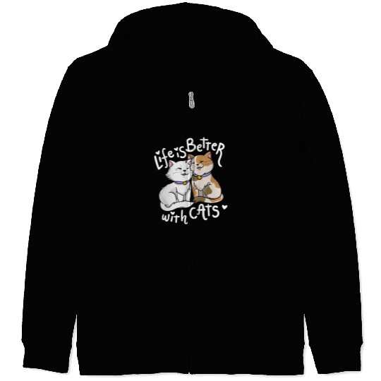 Valentine's Cat Lover Life Is Better With Cats mot Zip Hoodies