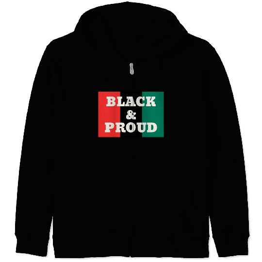 Black and Proud on a Red, Black, and Green Colors Zip Hoodies