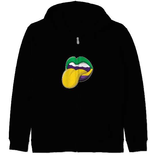 Tongue Lips Festival Parade Beads Mardi Gras Zip Hoodies
