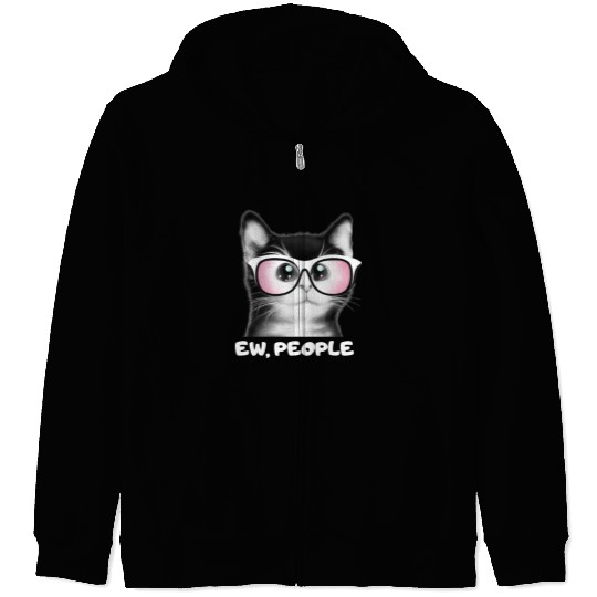 EW PEOPLE, Funny Cat Wearing Pink Sunglasses Zip Hoodies