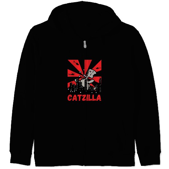 Catzilla funny cat Japanese Sunset Zip Hoodies