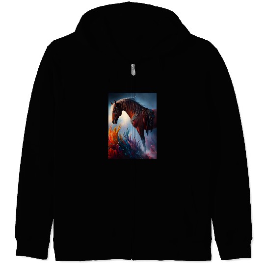 Elegant Prismatic Arabian Horse Digital Art Zip Hoodies