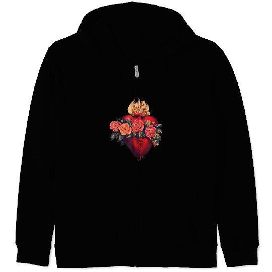 Sacred Heart of Jesus Christ Retro Sunset Art Cath Zip Hoodies