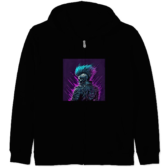 Synthwave Zombie Skull Zip Hoodies