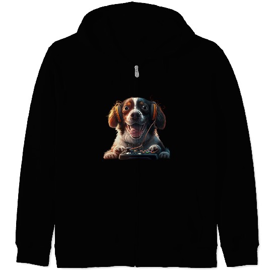Funny Dog Playing Video Game Zip Hoodies