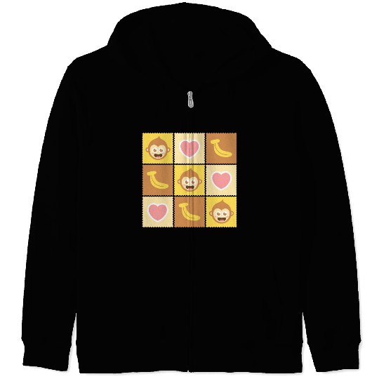 Cute Monkey and Banana Pattern Zip Hoodies