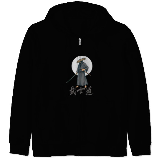 Japanese samurai warrior grey mask Zip Hoodies
