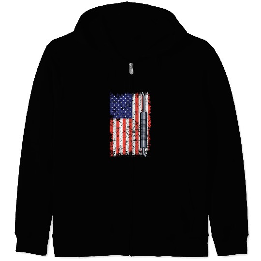 Exhaust US Flag Trucking Patriotic Car Lover Zip Hoodies