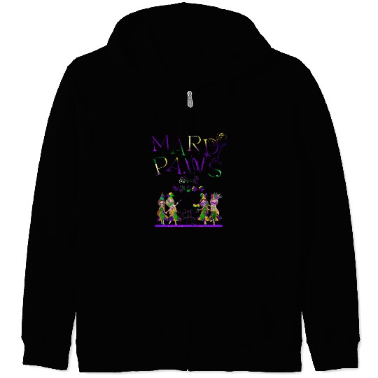 Mardi gras purple and gold cat- teddy bear+sticker Zip Hoodies