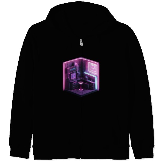 Isometric Modern Room Cube Zip Hoodies