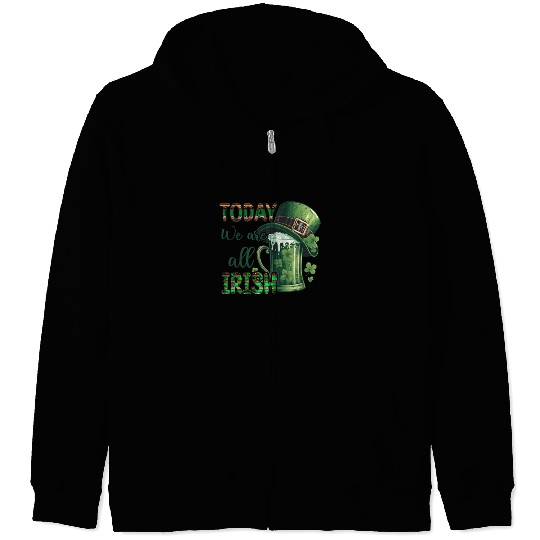 Mens St Patricks Day All Irish Green Shamrock Zip Hoodies