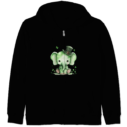 St Patrick's Day Irish Cute Elephant Saint Patrick Zip Hoodies